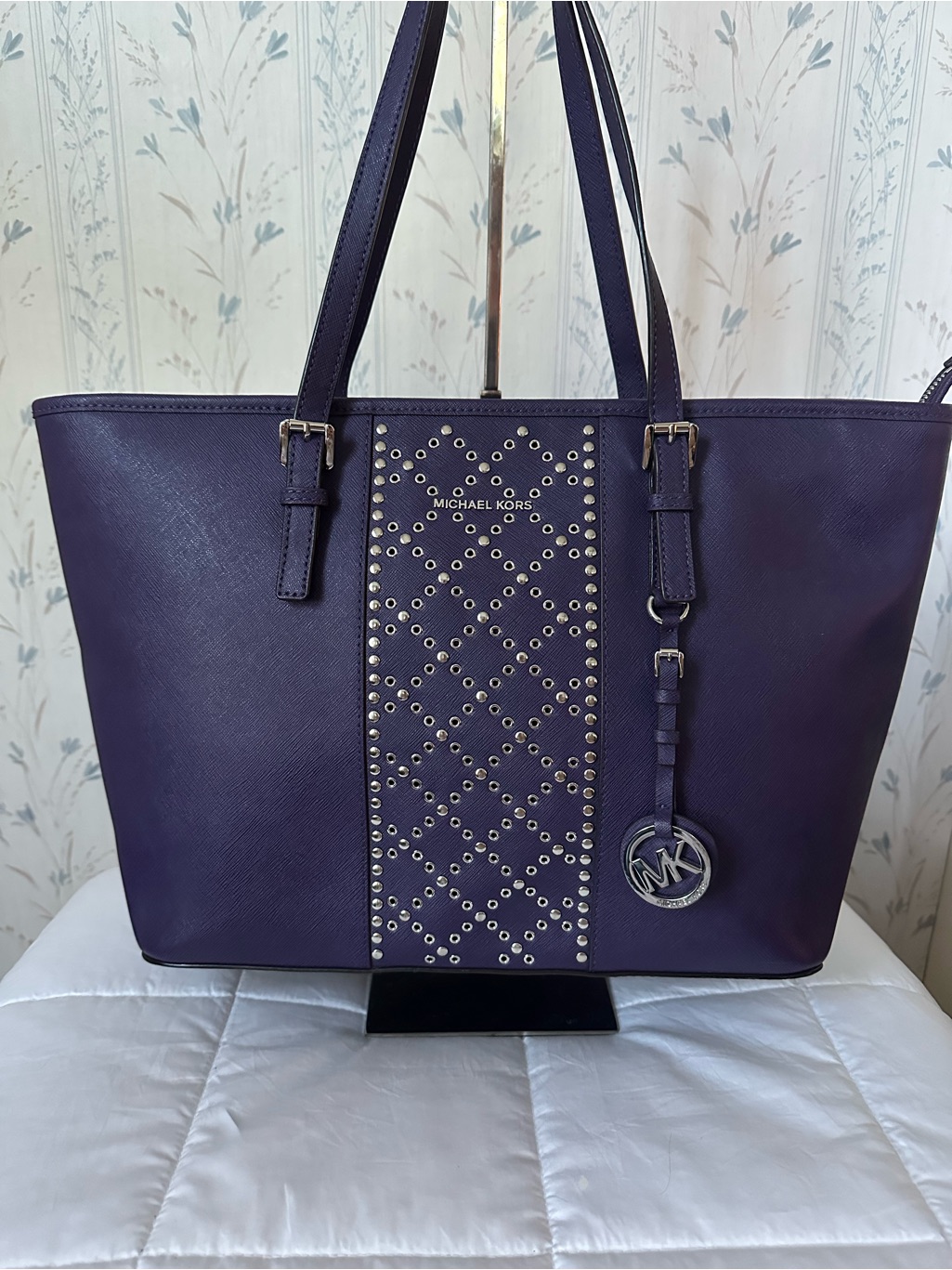 Michael Kors Purple Studded Leather Tote